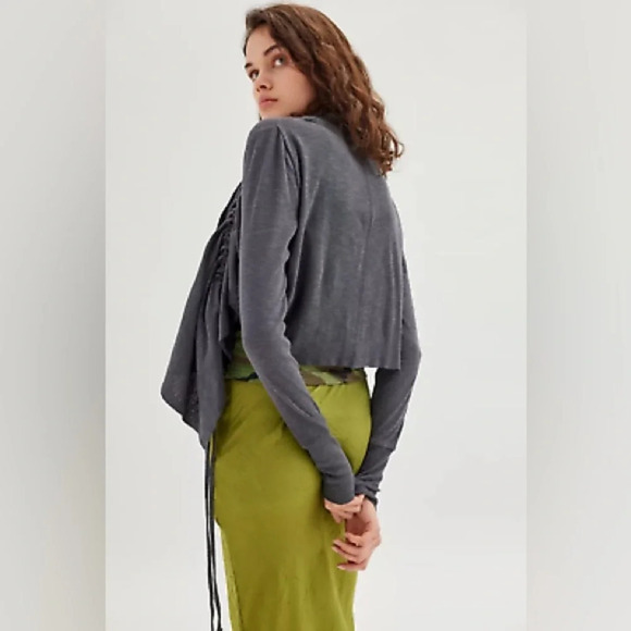 UO Zander Cinched Open-Front Cardigan, Grey, Size Small, New with Tags - Picture 3 of 4